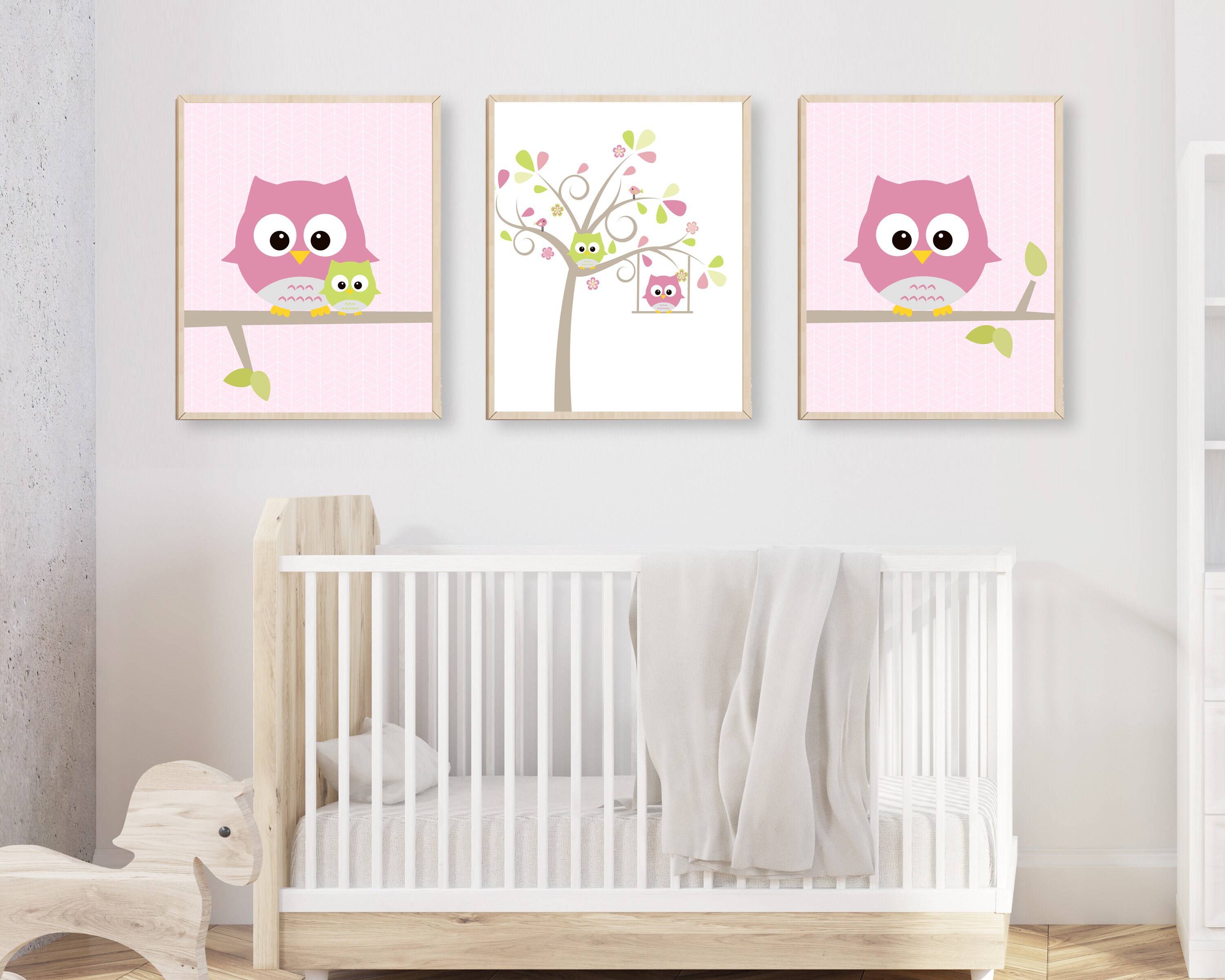 Owl Nursery Art Print Wild Bird Wall Art Prints Pink Grey Etsy
