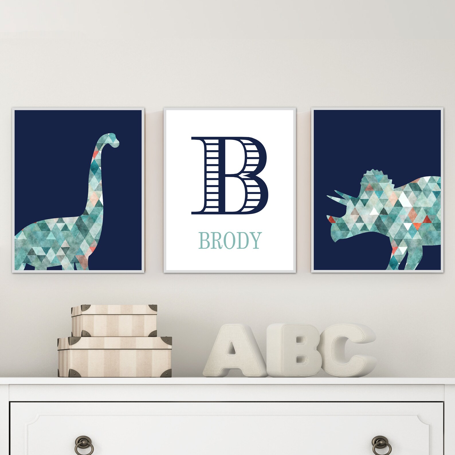 Boys Name Wall Decor - Custom Name Wall Art - Dinosaur Personalized ...