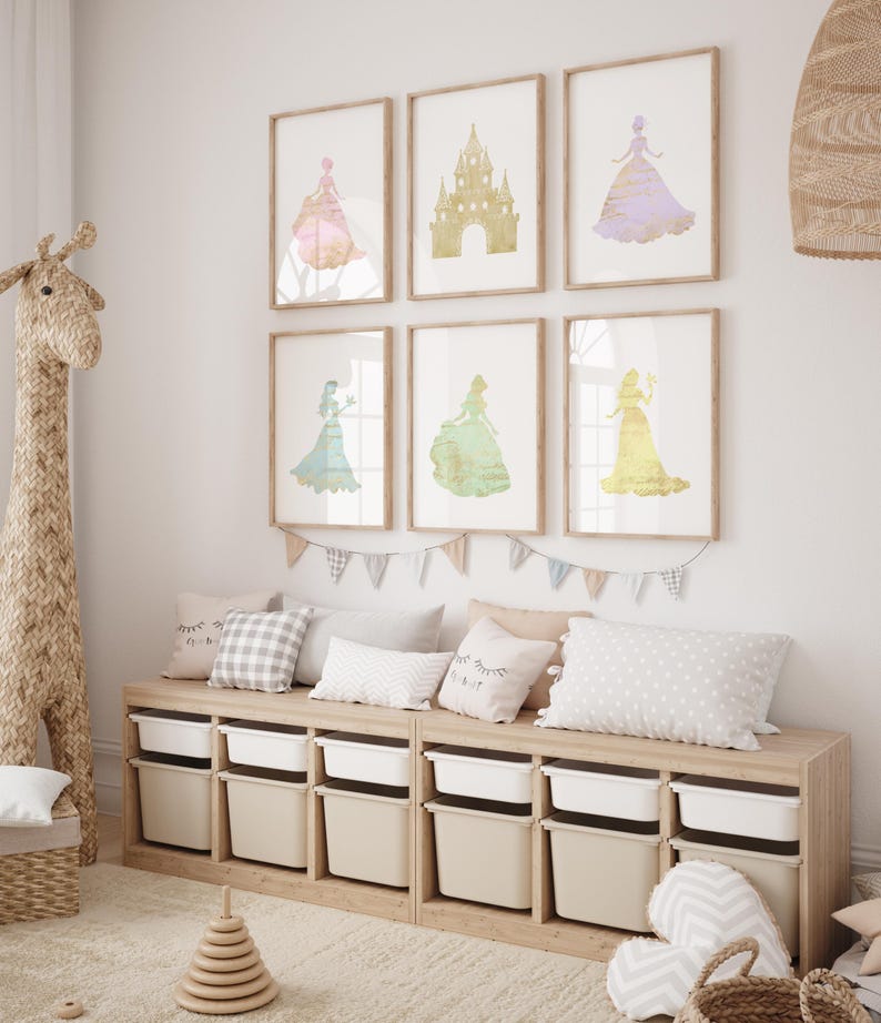 Princess nursery decor - Pastel nursery decor - Princess wall art - Princess bedroom decor -princess playroom decor - princess gift image 8