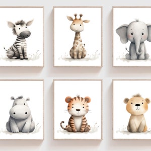 Safari Nursery decor - Safari nursery prints - Nursery Decor - Set of 6 Safari baby animal prints - kids room decor - Original print - H2982