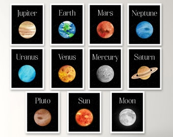 Solar system printable - Planet wall art - Planet printable art - outer space nursery - Planet printables - Planet print - Kids room decor