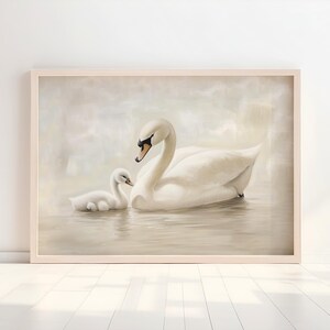 Vintage look Swan with Signet Art Print, Antique look Swan Print Nursery girl, Gift for Mom, Digital Print, Farmhouse Nursery Print, H3378