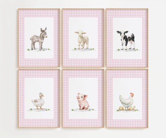 Farm Nursery prints, Farm animals art prints, Girls Bedroom decor, Girls bedroom digital prints, Pink farm wall decor, Farm nursery girl