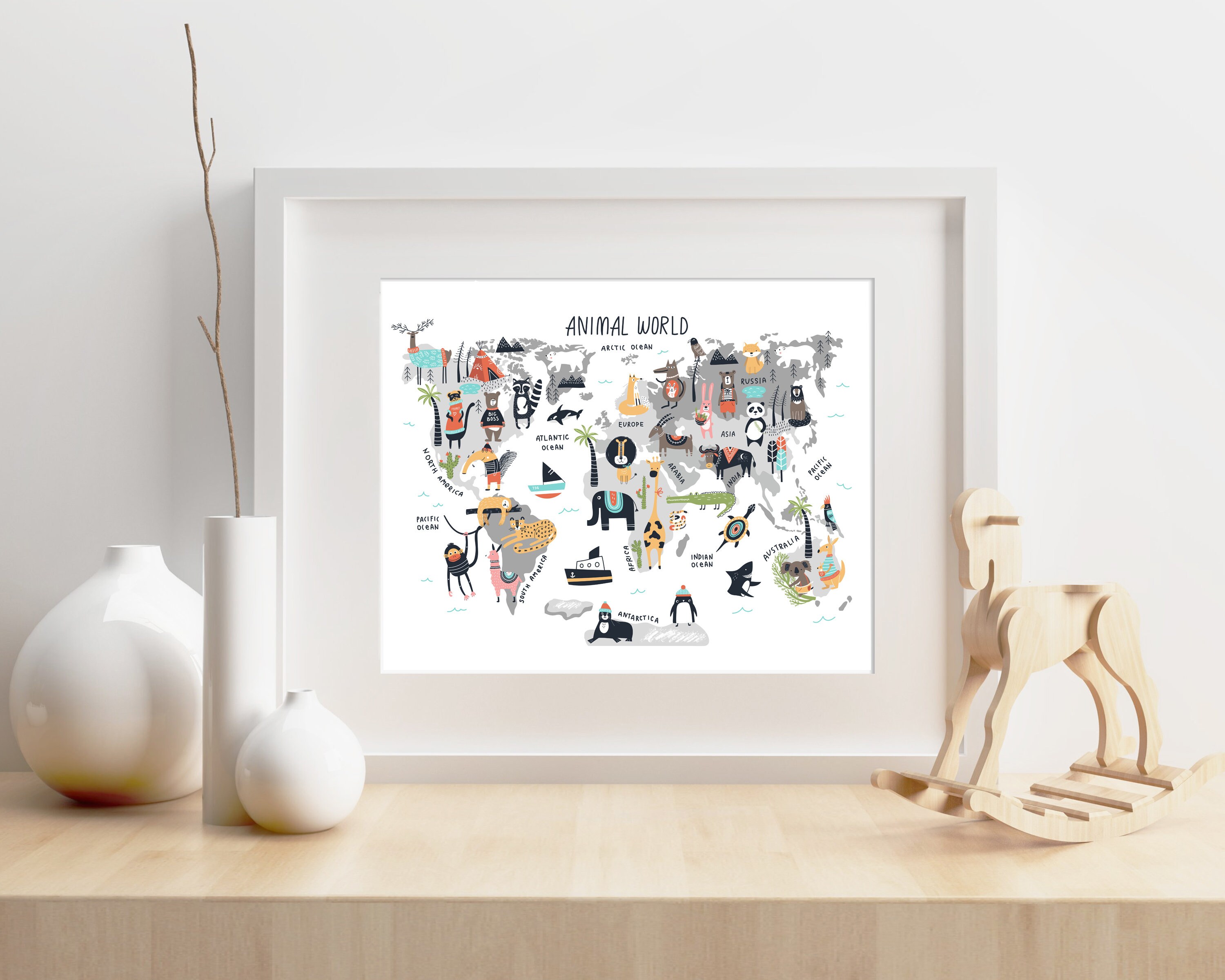 World Map for Nursery - Animal World Map Print - Printable World Map ...
