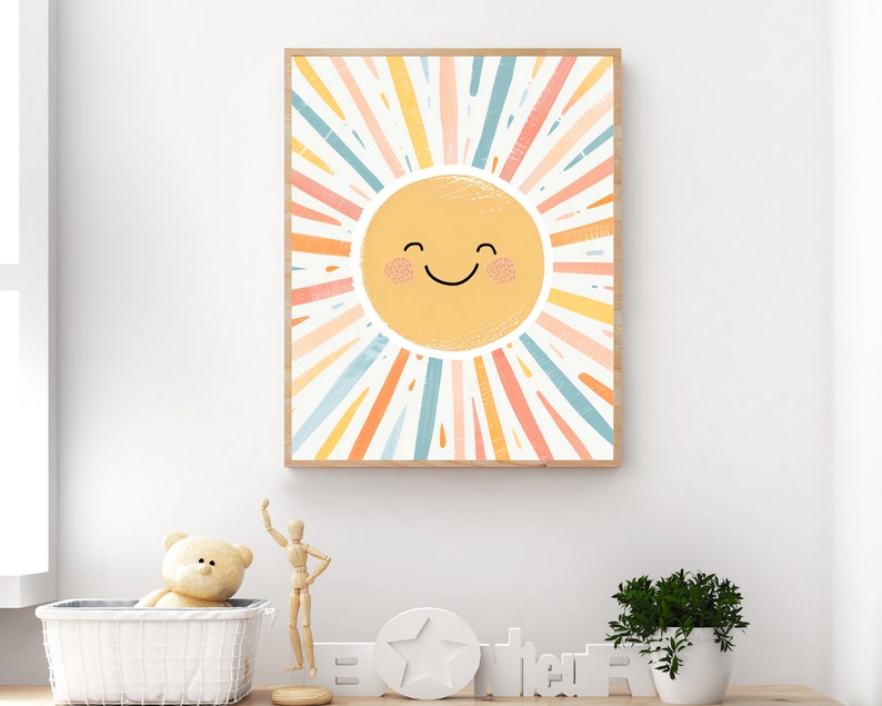 Boho Shining Sun Nursery Wall Art Print, Boho Sunshine Print, Boho Wall ...