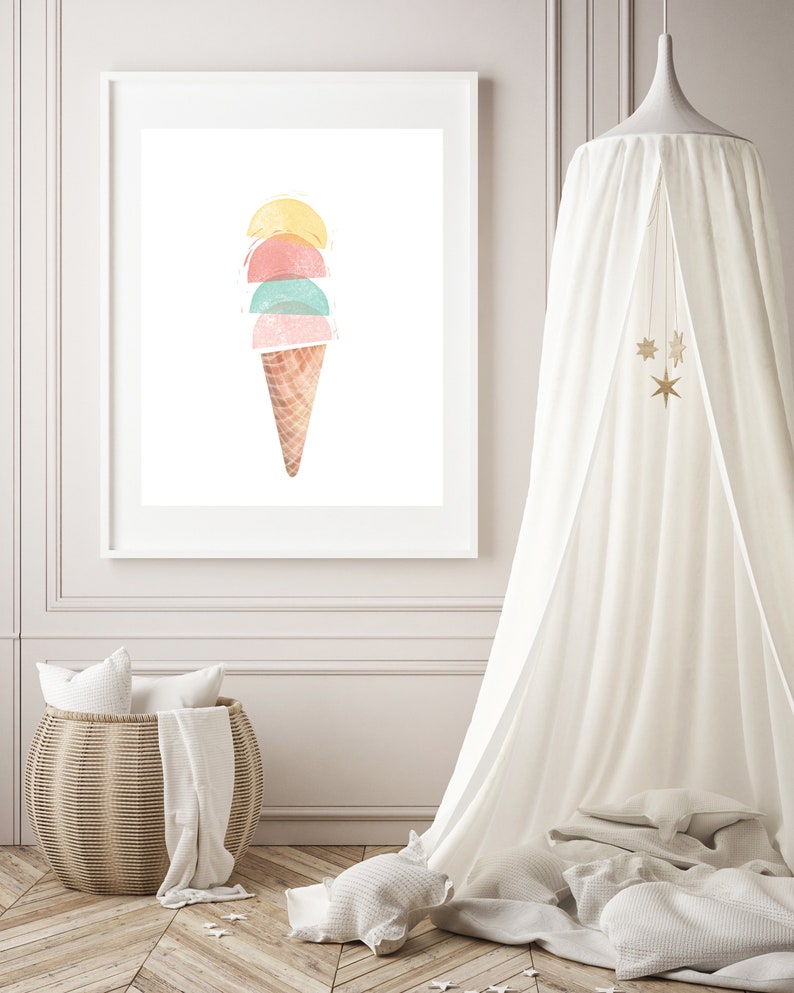 Ice cream wall art - Ice cream cone print - Ice cream printable wall art - Watercolor kids printable - Ice cream poster - Gelato print image 4