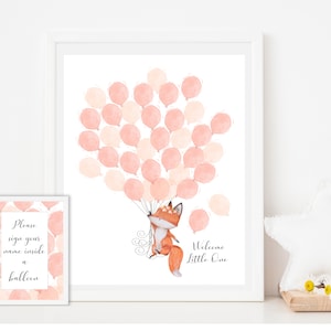 Fox Baby Shower Guest Book alternative  - Printable Guest Book - Signature Guest Book - Balloon Baby Shower Sign - Girl Balloon Sign -GB-112