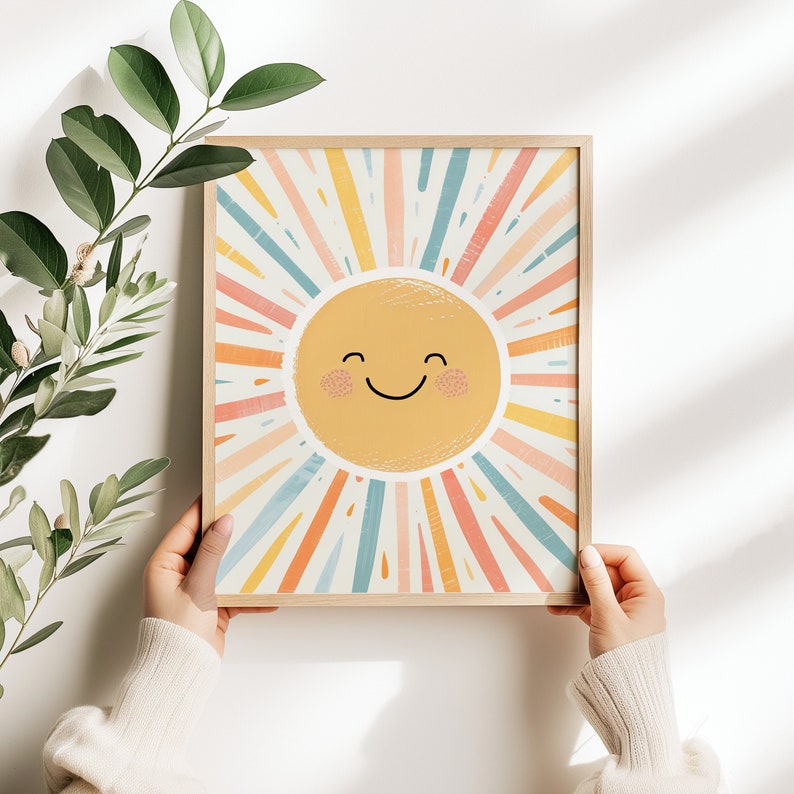 Boho Shining Sun Nursery Wall Art Print, Boho Sunshine Print, Boho Wall ...