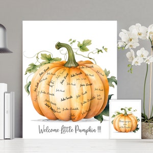 Baby shower guest book alternative, Printable Guest Book, Signature Guest Book, Welcome little pumpkin Baby Shower Sign, Pumpkin Sign, GB158