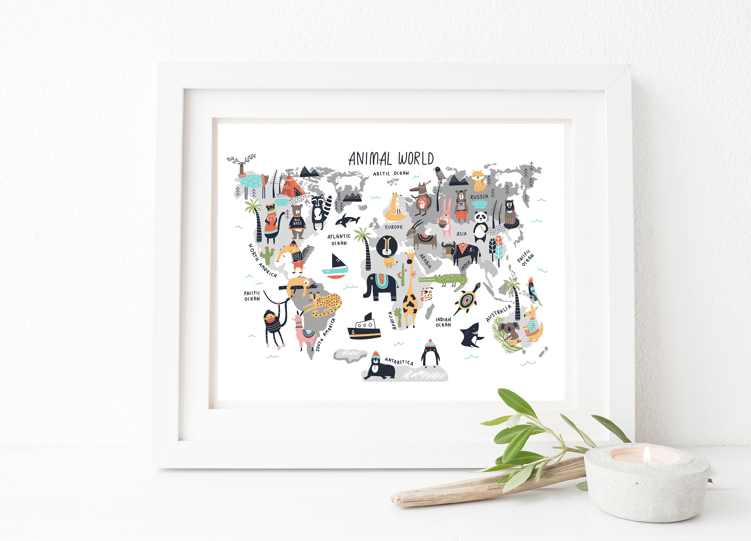 World Map for Nursery - Animal World Map Print - Printable World Map ...