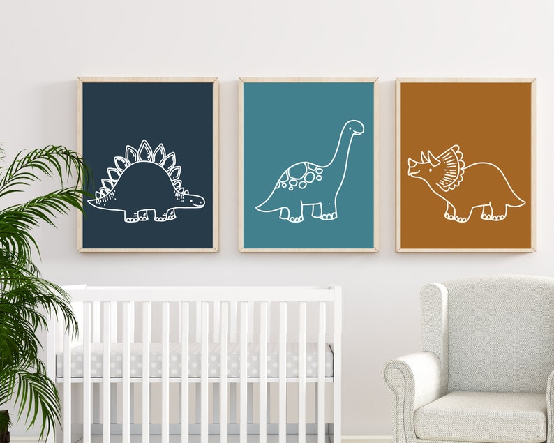 Dinosaur poster - Boys wall art - Dinosaur wall art - Boys room decor - Prints for boys room - Dinosaur print set - Toddler boy wall art image 2