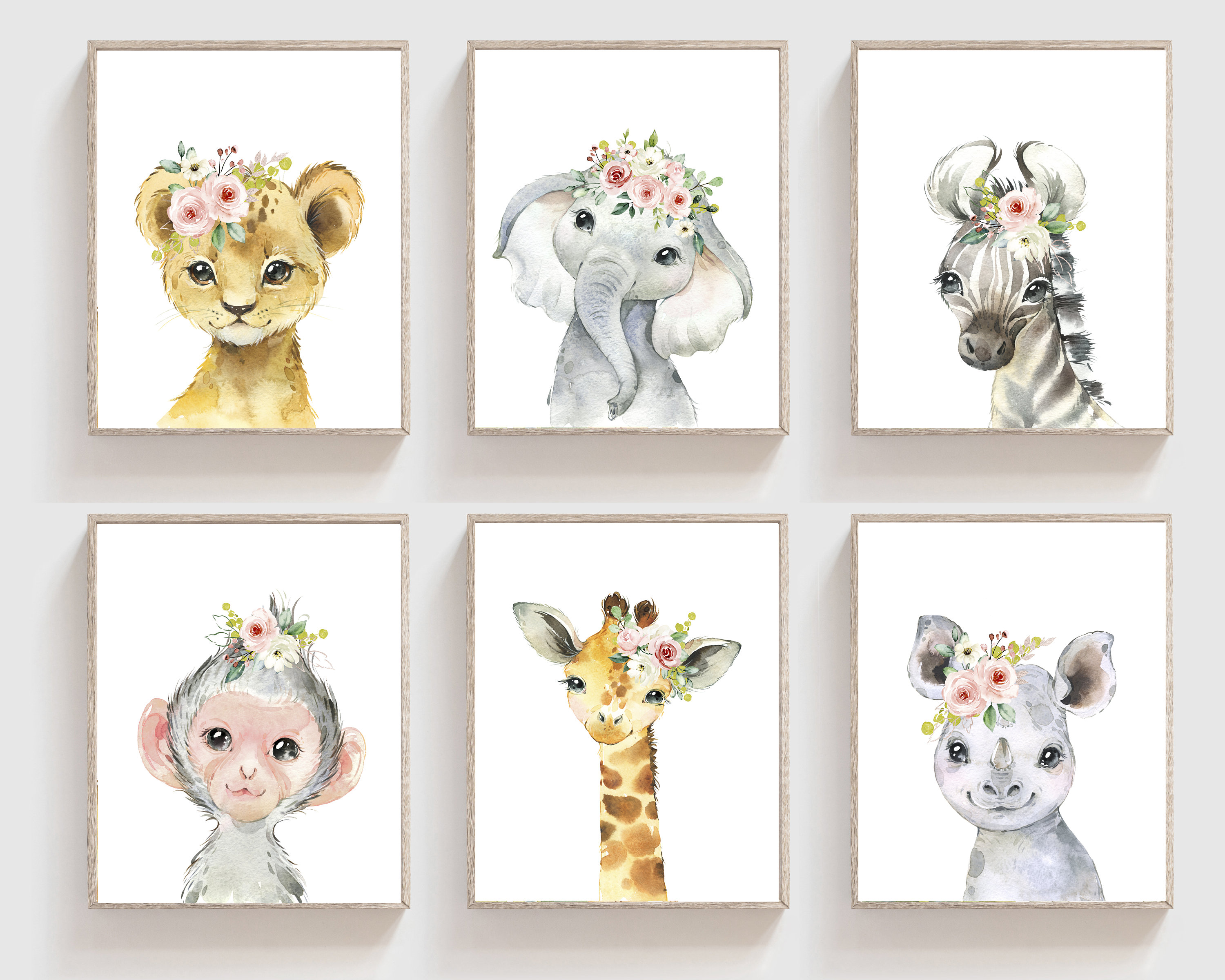 Nursery Decor Girl - Baby Girl Nursery Wall Art - Safari Baby Animal ...