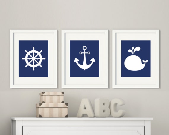Nautical Nursery Prints Boys Room Art Prints Modern Nursery Prints Navy And White Wall Art Boys Room Wall Art Set Of 3 Prints H403