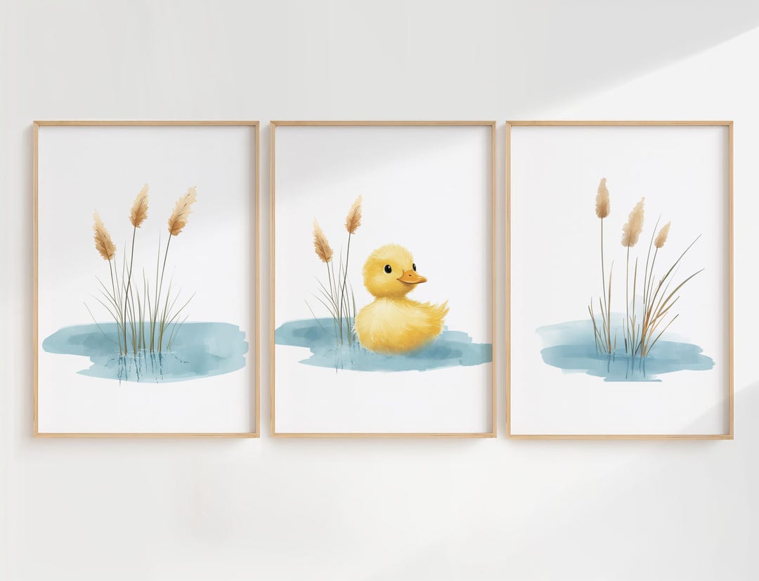 Set of 3 Duck Nursery Wall Art, Yellow Nursery Decor, Gender Neutral ...