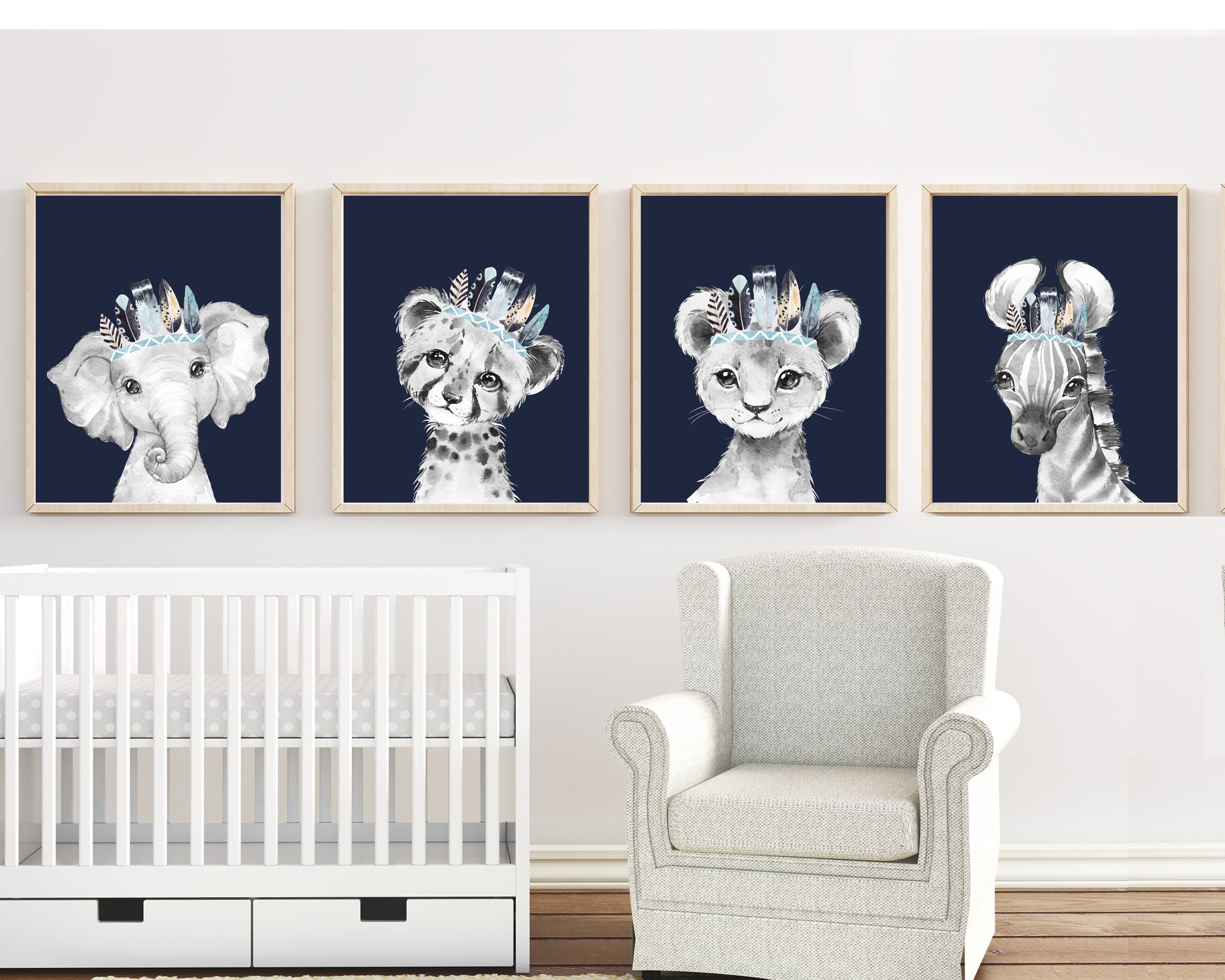 Navy Nursery Print - Boy Nursery Decor - Baby Animal Prints - Nursery ...