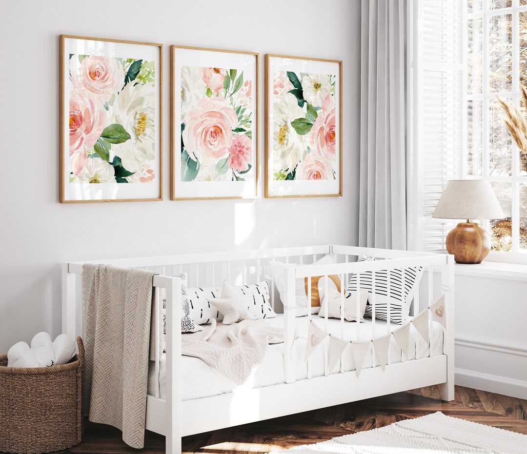 Blush Pink Floral Print - Pink Flowers - Farm House Nursery Decor ...