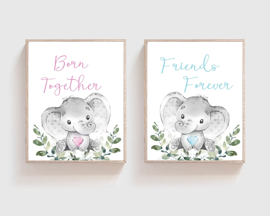 Twins Wall Art Prints - Boy Girl Twins - Twins Nursery Art - Pink and ...