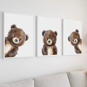 Juego de 3 bocetos de ositos de peluche para guardería, arte de pared para imprimir en ambos sentidos, ilustración vintage, decoración de habitación de bebé, arte de pared para imprimir, H3195