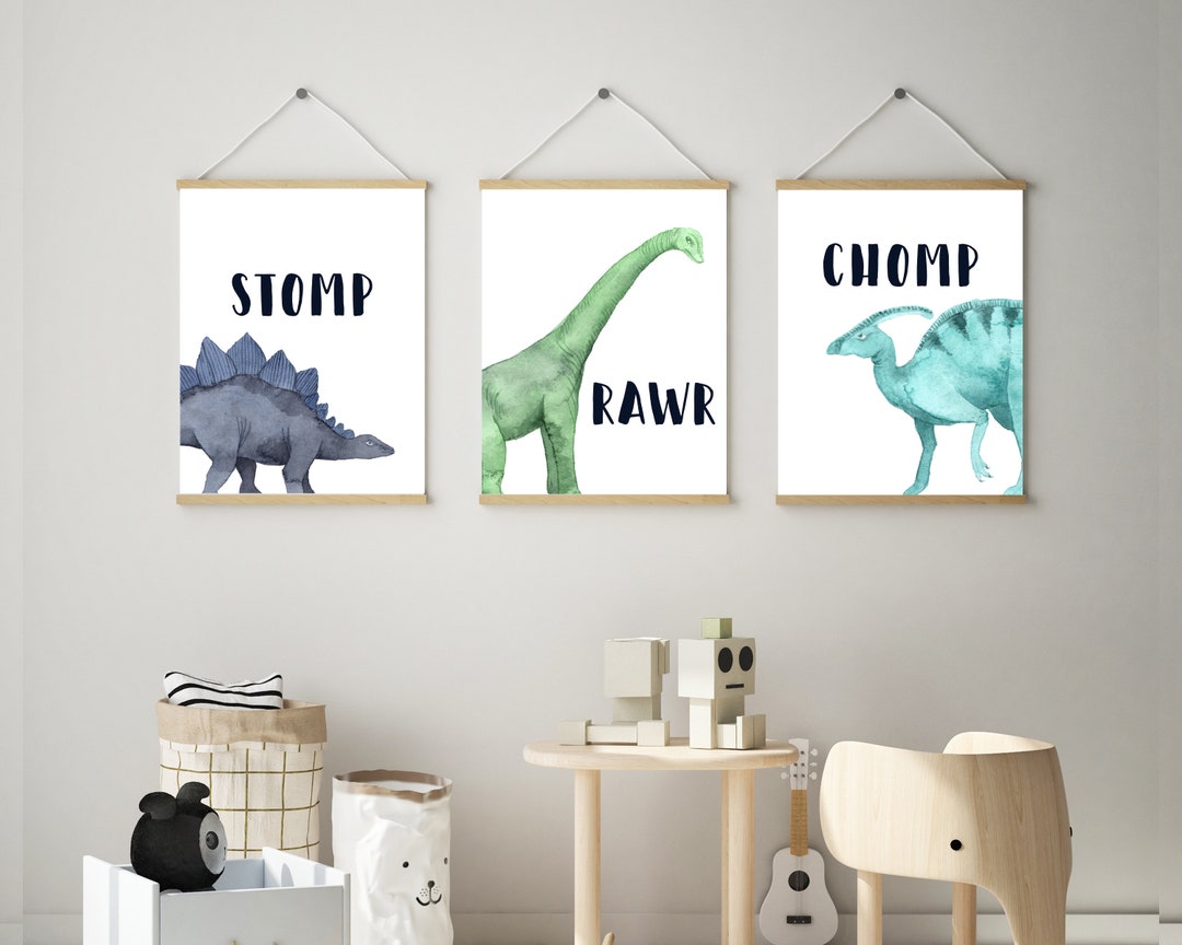 Dinosaur Nursery Wall Art - Set of 3 - Dinosaur Prints - Boys Bedroom ...