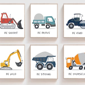 Construction nursery wall art - Construction nursery decor - Truck prints - Construction truck prints - Boys room wall art - Truck wall art
