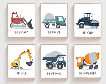 Construction nursery wall art - Construction nursery decor - Truck prints - Construction truck prints - Boys room wall art - Truck wall art