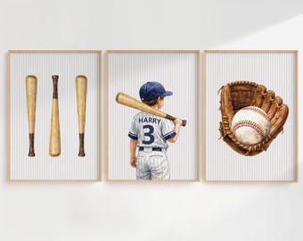 Personalized Baseball Jersey Poster Set, Boys Room Decor, Baseball Nursery Wall Art Set of 3, Baseball Boy Room Decor, H3638