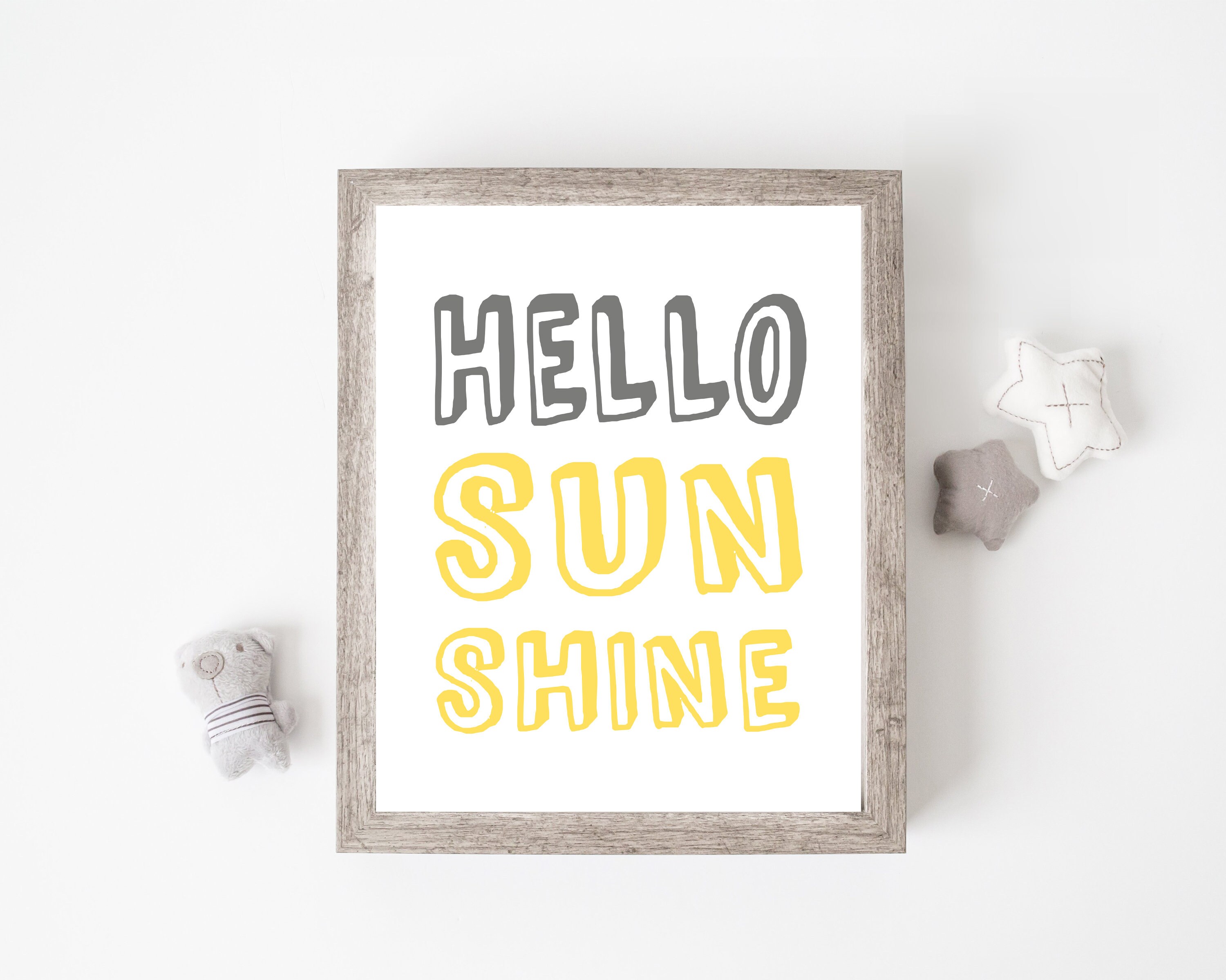 Hello Sunshine Wall Art Print Yellow and Gray You Are My Etsy