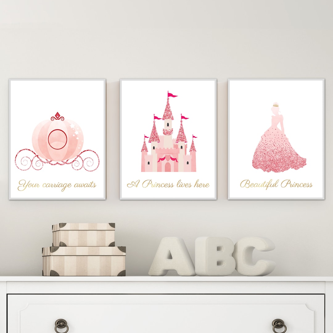 Pink Princess Wall Art Princess Print Girls Wall Art Nursery Decor Princess Print Set Princess