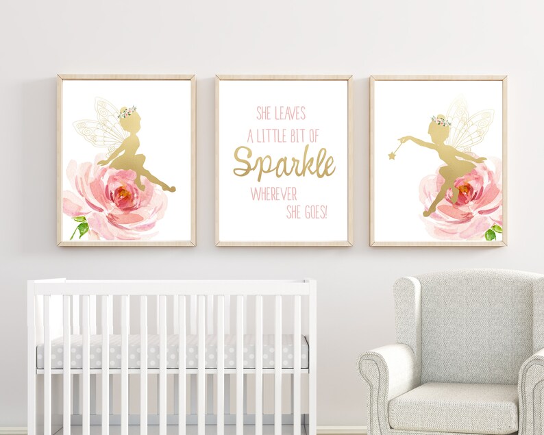 Fairy Nursery Wall Art Fairy Print Pink and Gold Nursery Etsy
