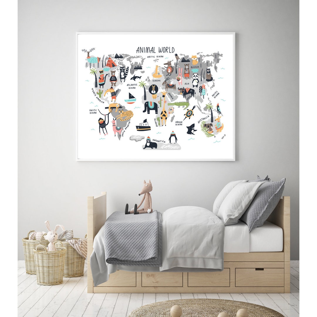 World Map for Nursery - Animal World Map Print - Printable World Map ...