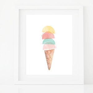 Ice cream wall art - Ice cream cone print - Ice cream printable wall art - Watercolor kids printable - Ice cream poster - Gelato print image 3