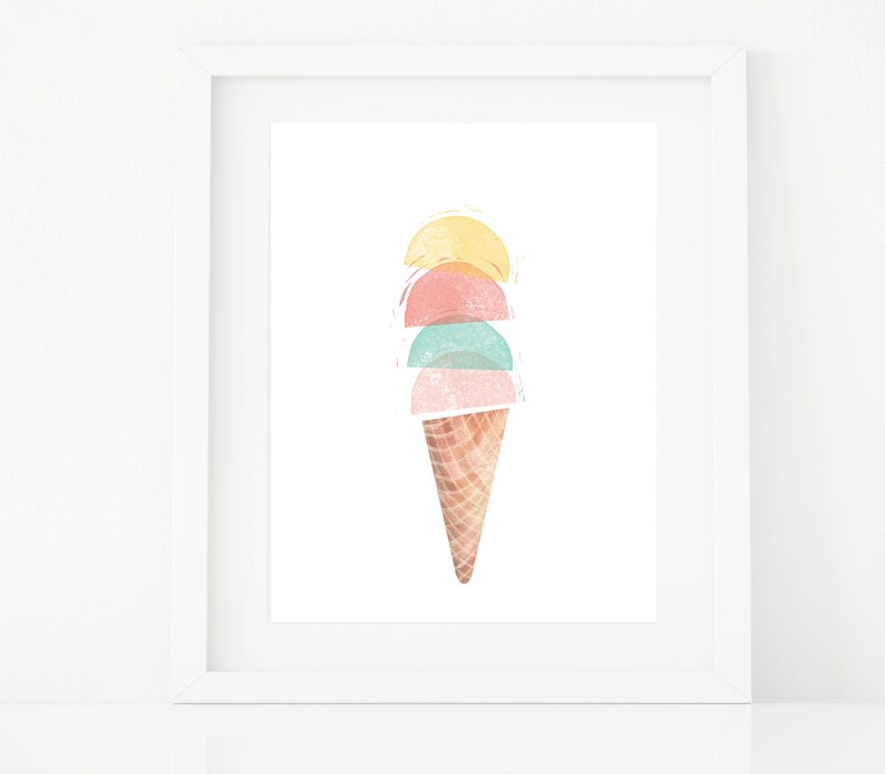 Ice cream wall art - Ice cream cone print - Ice cream printable wall art - Watercolor kids printable - Ice cream poster - Gelato print image 3
