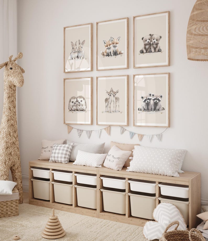 Twin Nursery Decor - Woodland Animal Decor - Twin Nursery Wall Art ...