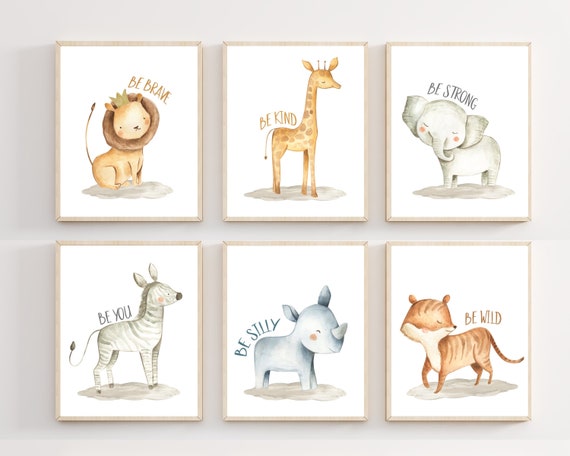 Baby nursery animal wall art - Nursery printable art - Nursery animal prints - Safari animal decor - Nursery wall art - Baby animal art