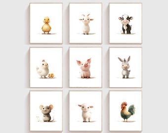 Set of 9 Farm Nursery Prints, Rustic Barnyard Wall Decor, Farm Nursery Decor, Farm Nursery Prints, Farm Animal Art, Digital Prints, H3327
