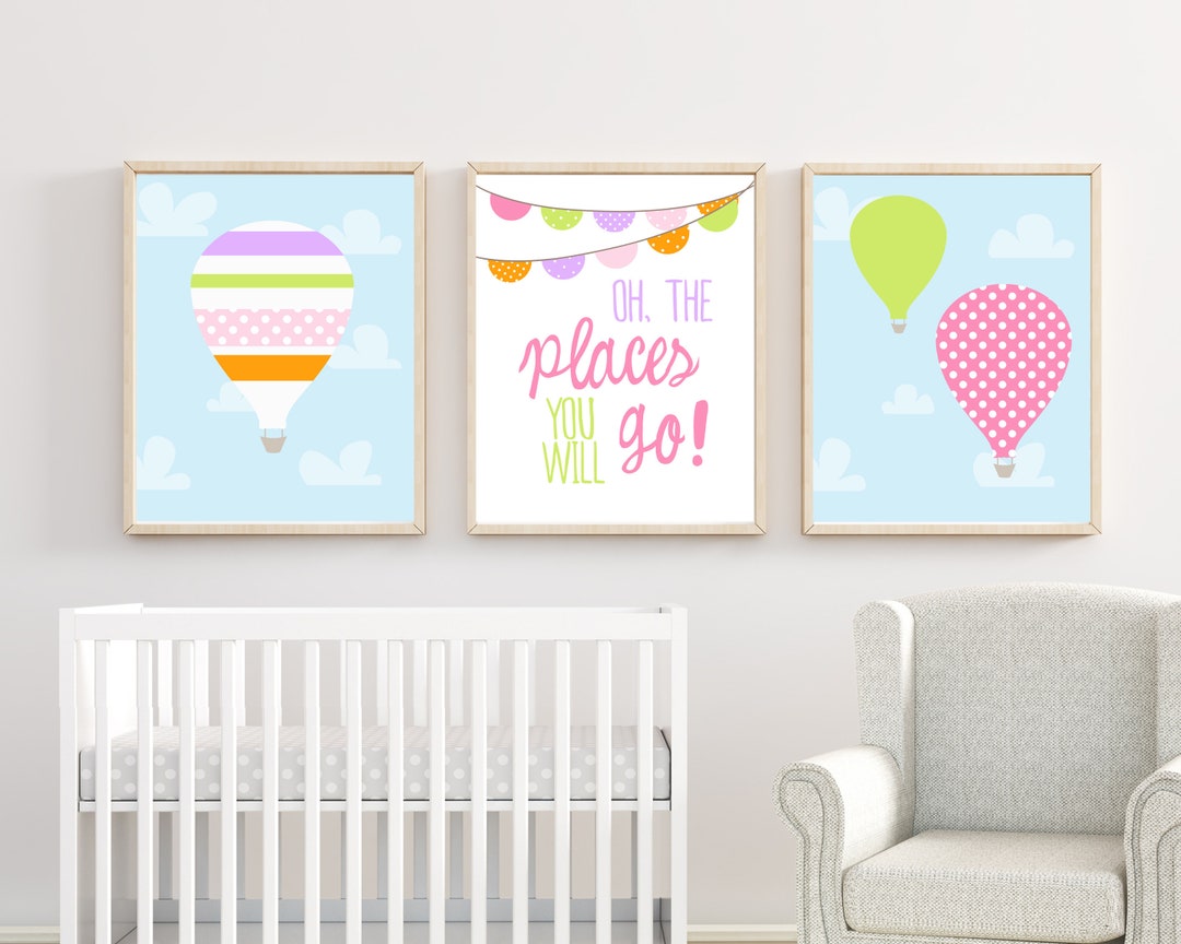 Baby Girl Nursery Art Print. Hot Air Balloon Nursery Art. Suits Pink ...
