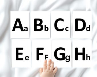 白黒アルファベットフラッシュカード - AからFまでの幼児向け印刷可能な文字 - ミニマリストABC学習カード - デジタルダウンロード - F103
