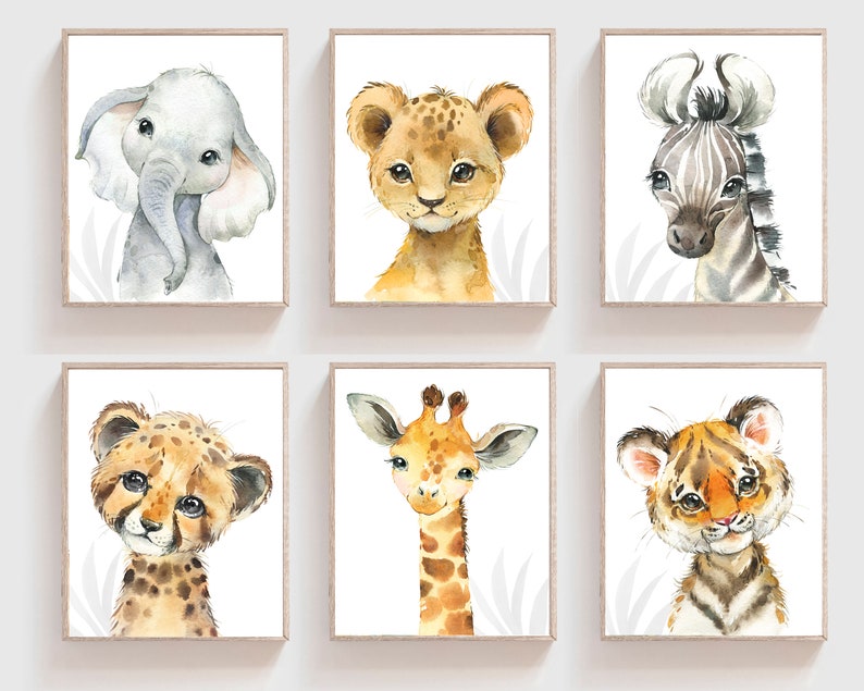 Safari baby animal prints Safari Animal prints Watercolor animal prints Safari nursery decor Safari Jungle animals Baby nursery image 2