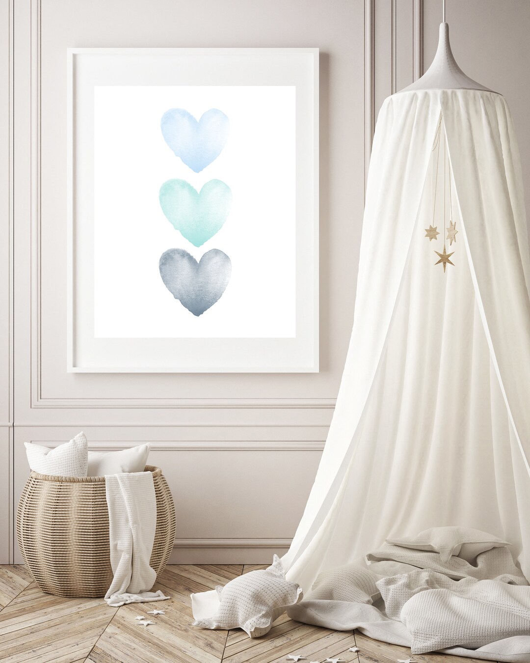 Boy Nursery Prints Heart Nursery Decor Watercolor Hearts Printable Blue