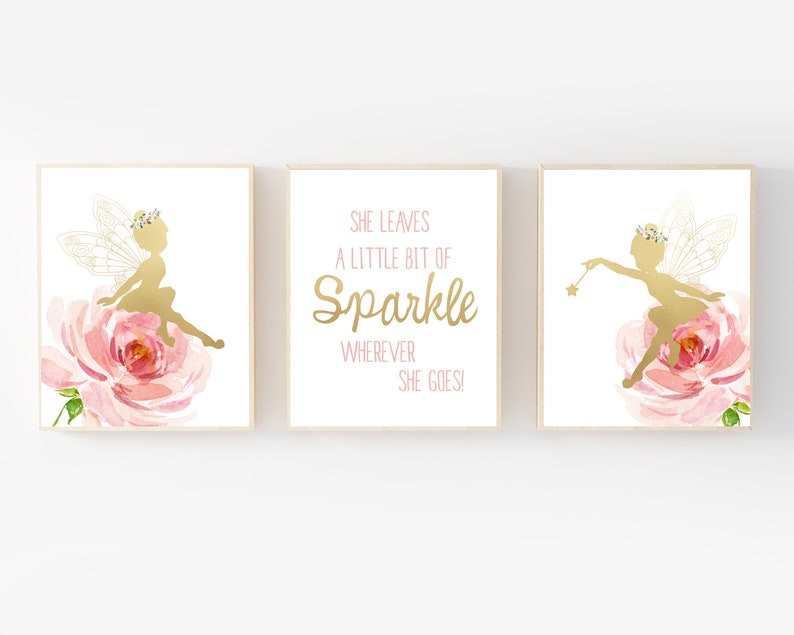 Fairy Nursery Wall Art Fairy Print Pink and Gold Nursery Etsy