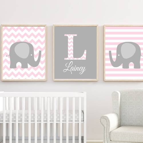 Nursery Wall Art Girl Elephant Nursery Decor Girl Pink and Etsy