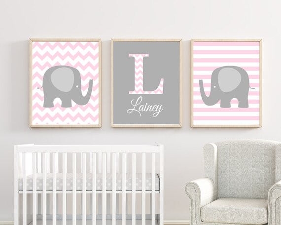 pink and gray elephant nursery
