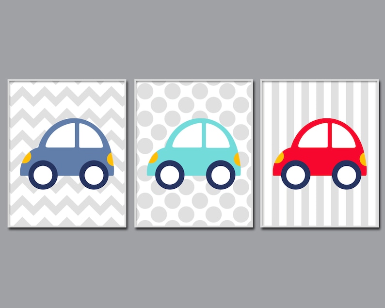 Baby boy car art Car Nursery Art Print Blue and Red Cars Etsy