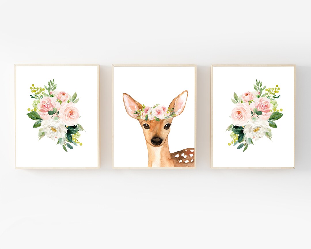 Nursery Decor Deer Nursery Print Nursery Wall Art Flower Etsy