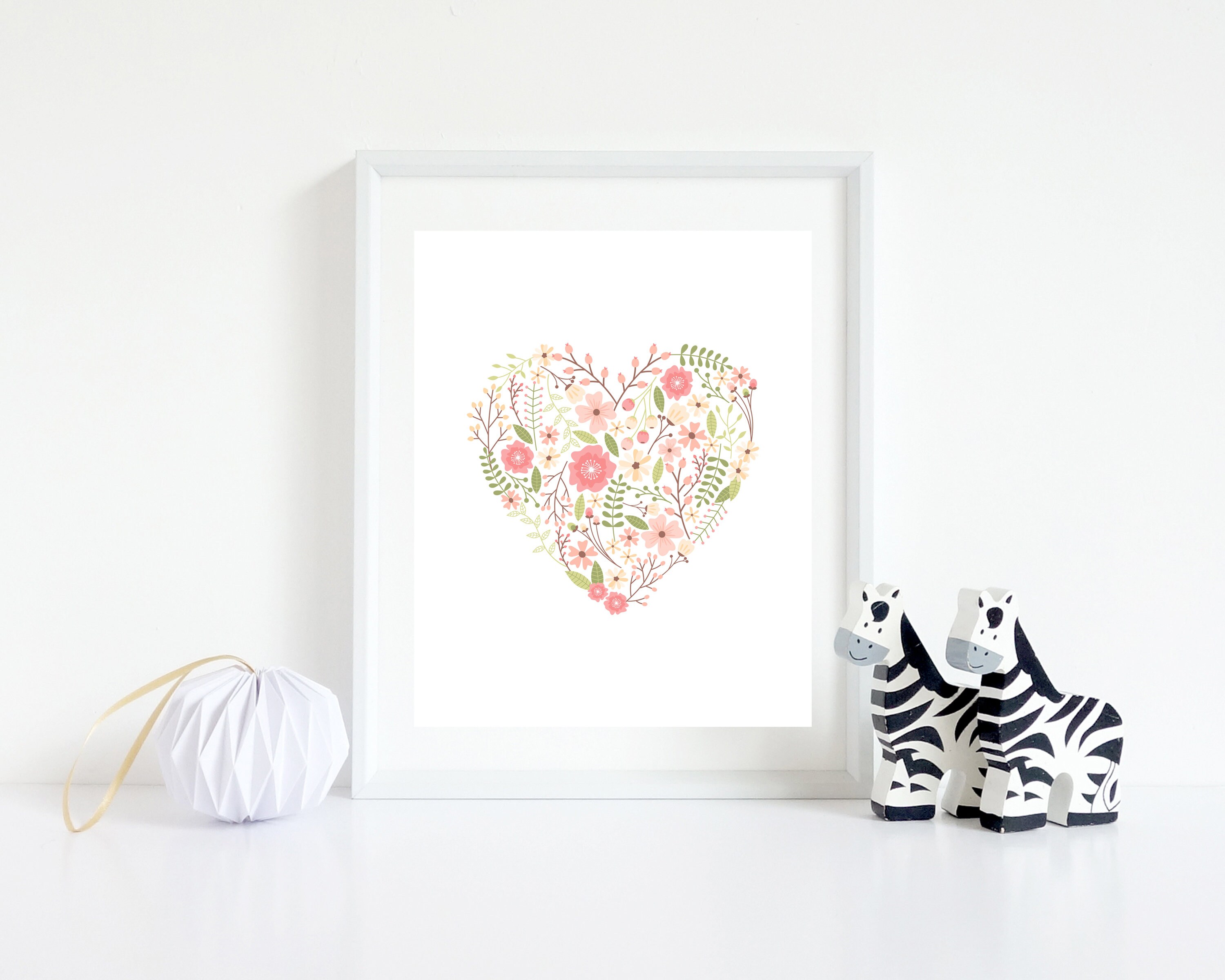 Flower Heart Wall Art Baby Girl Art Girl Nursery Decor Baby Etsy