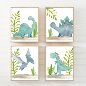 Décoration dinosaure pour garçon - Impression dinosaure pour chambre de bébé - Déco pour tout-petit garçon - chambre d'enfant Dino imprimable - Dinosaure bébé garçon - Lot de 4 impressions - Dino