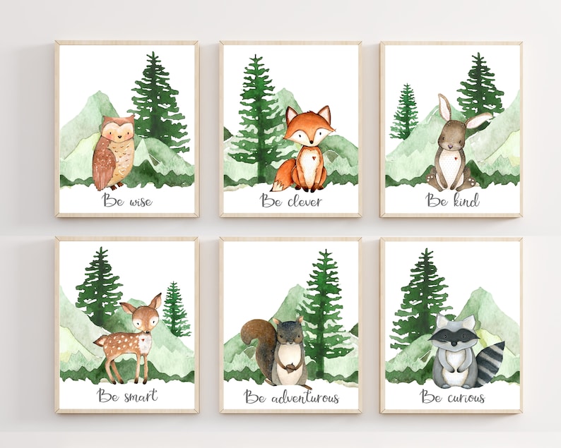 H2159 Boy woodland nursery print Boy wall art Boy nursery decor Woodland animal prints Nursery printable Woodland nursery decor
