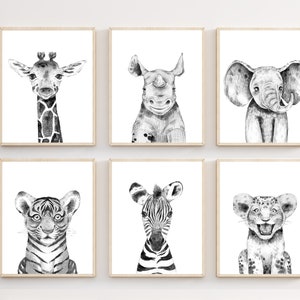 Black and white Animal prints - nursery animal wall art prints - Black and white wall art - Printable wall art - Jungle nursery print - 2054
