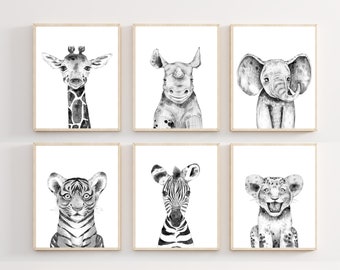 Black and white Animal prints - nursery animal wall art prints - Black and white wall art - Printable wall art - Jungle nursery print - 2054