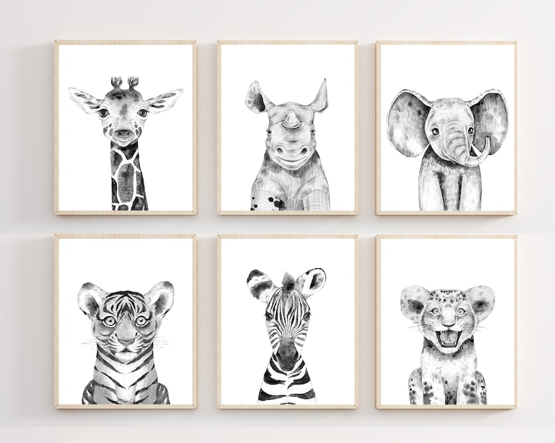 Black and White Animal Prints Nursery Animal Wall Art Prints Etsy